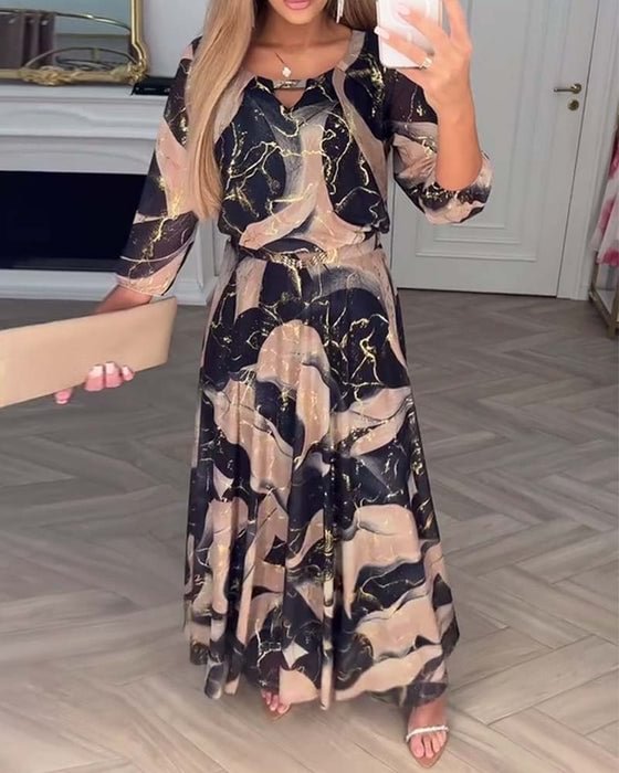 Elvera – Elegante abito maxi con motivo marmorizzato