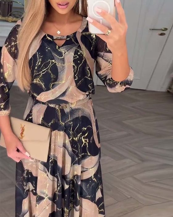 Elvera – Elegante abito maxi con motivo marmorizzato