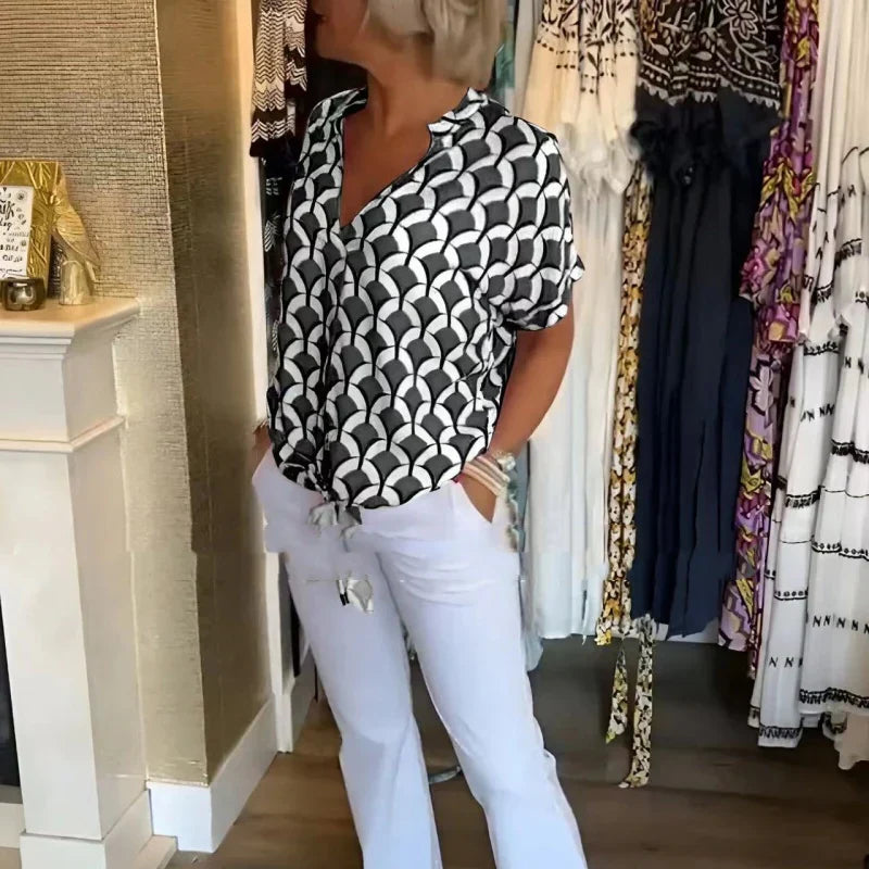 Estelle – Top casual stampato con scollo a V