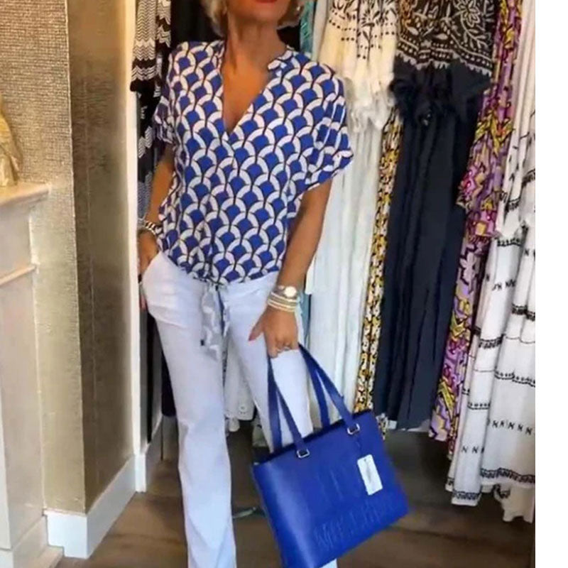 Estelle – Top casual stampato con scollo a V