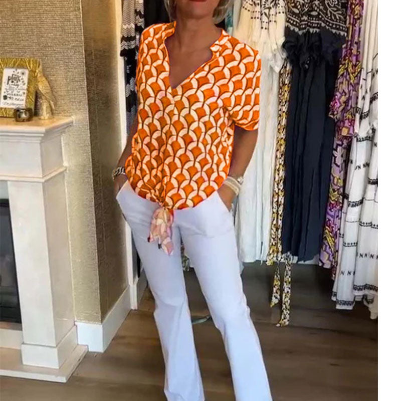 Estelle – Top casual stampato con scollo a V