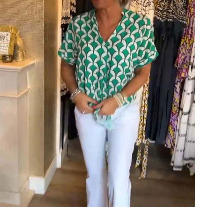 Estelle – Top casual stampato con scollo a V