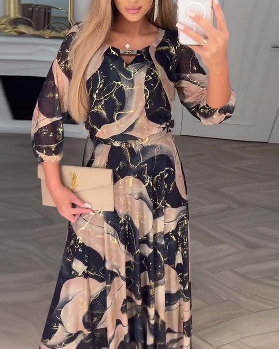 Elvera – Elegante abito maxi con motivo marmorizzato