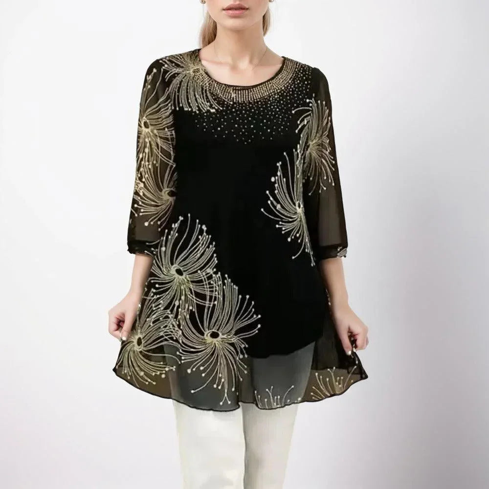 Zeraphine – Elegante tunica trasparente con stampa fuochi d'artificio