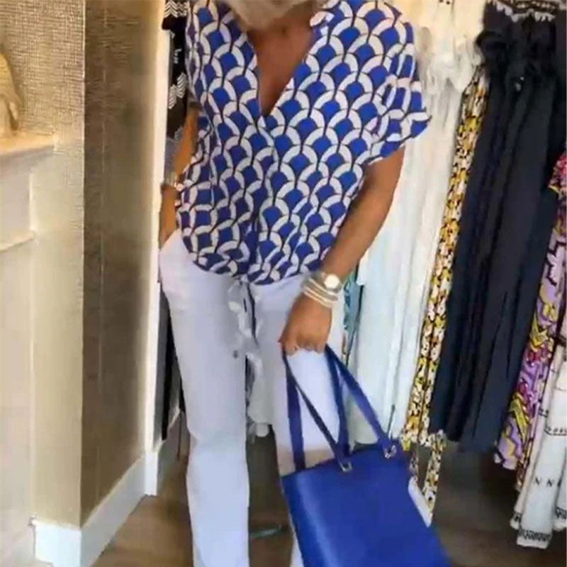 Estelle – Top casual stampato con scollo a V