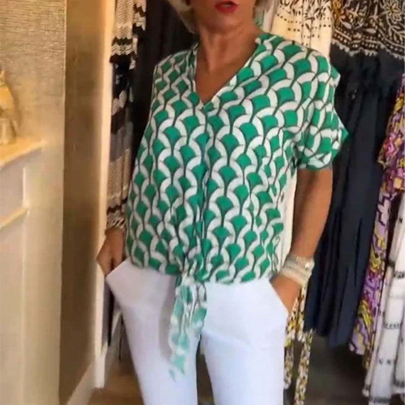 Estelle – Top casual stampato con scollo a V